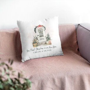 Coussin Accueil personnalisé Première aquarelle de Noël