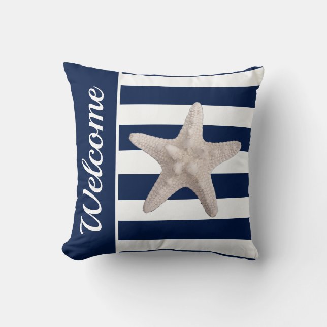 Coussin Accueil rayé blanc nautique d'étoiles de mer de (Recto)