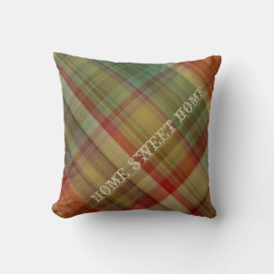 Coussin Accueil Sweet Home Plaid #1 Carré Jeu d'oreiller
