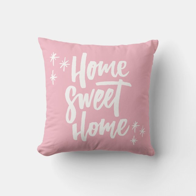 Coussin Accueil Sweet Home Rose avec lettres blanches (Recto)