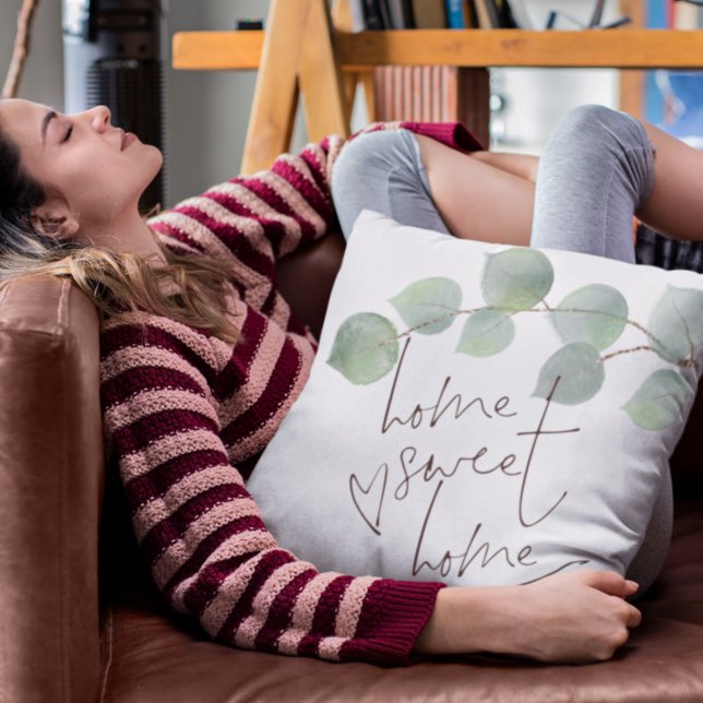 Coussin Accueil Sweet Home Script Green Eucalyptus (Créateur téléchargé)