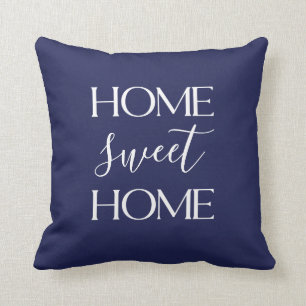 Coussin Accueil Sweet Home Typographie blanche Marine Jete