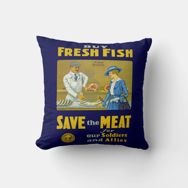 Coussin Acheter du poisson frais ~ Sauvez la viande (Recto)