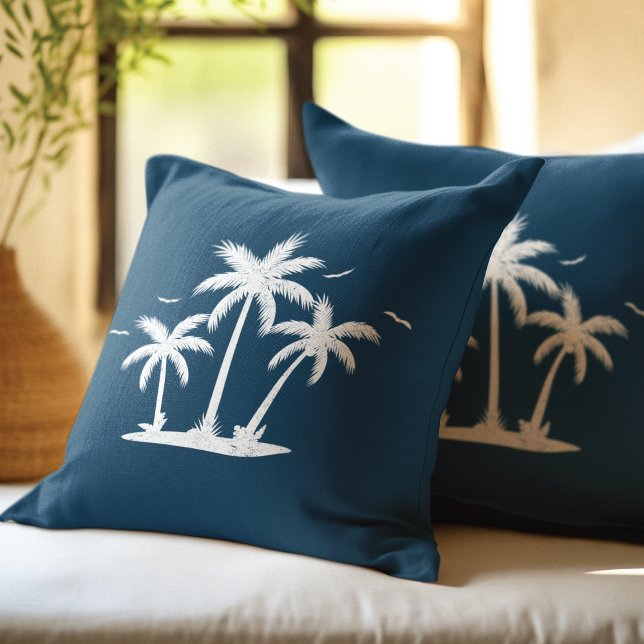 Coussin Acier d'été Blue White Palms design (Créateur téléchargé)