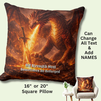Coussin Add Your Text Name Fire Dragon with Sword Reforged