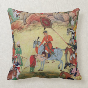 Coussin Adham Khan rendant hommage à Akbar chez Sarangpur