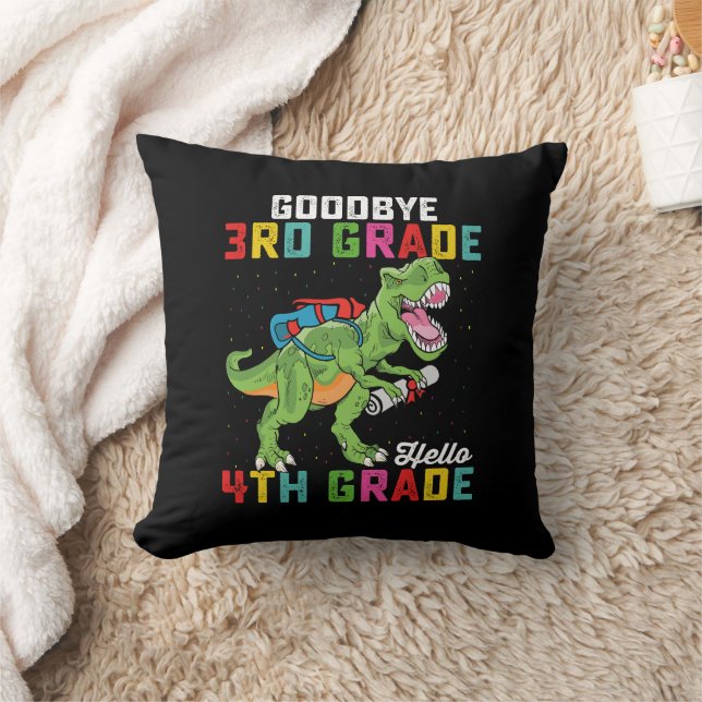 Coussin Adieu 3e année Bonjour 4e année T Rex Dinosaur (Couverture)
