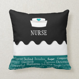 Coussin Adjectifs d'infirmière noirs et Teal foncé