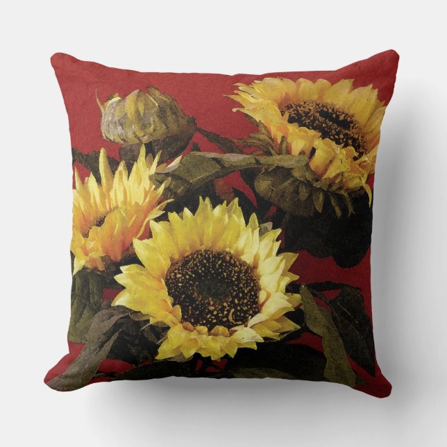 Coussin admirablement peint à la main de tournesol (Recto)