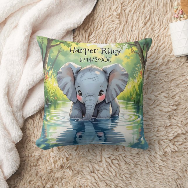 Coussin Adorable Baby Elephant and Reflection Personalized (Couverture)