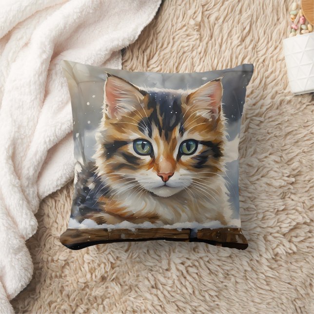 Coussin Adorable Calico Chat dans la neige (Couverture)