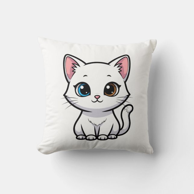 Coussin Adorable Cartoon White Cat (Recto)