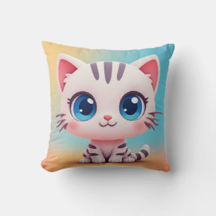Coussin Adorable Chaton de Dessin Animé Blanc