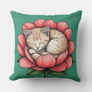Coussin Adorable chaton dormant à l'intérieur d'une fleur
