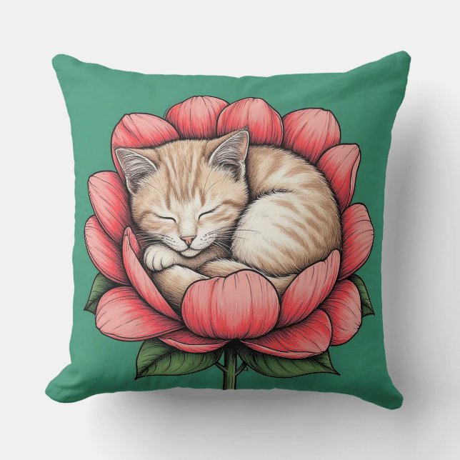 Coussin Adorable chaton dormant à l'intérieur d'une fleur (Recto)