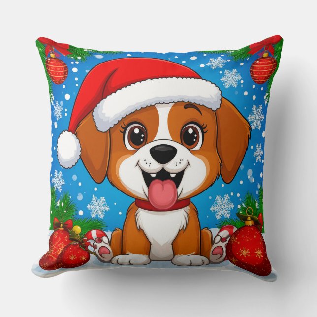 Coussin adorable chiot à Santa Hat avec cadeaux de Noël (Recto)
