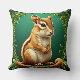 Coussin Adorable Chipmunk Entouré de verdure