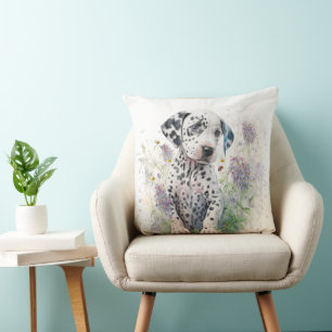 COUSSIN ADORABLE DALMATIAN PUPPING DOG AVEC FLEUR SAUVAGE