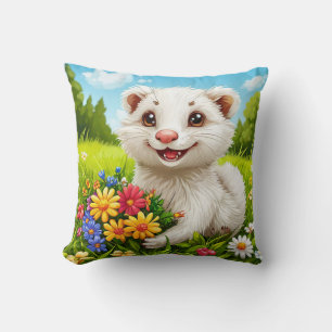 Coussin Adorable furet blanc de dessin animé