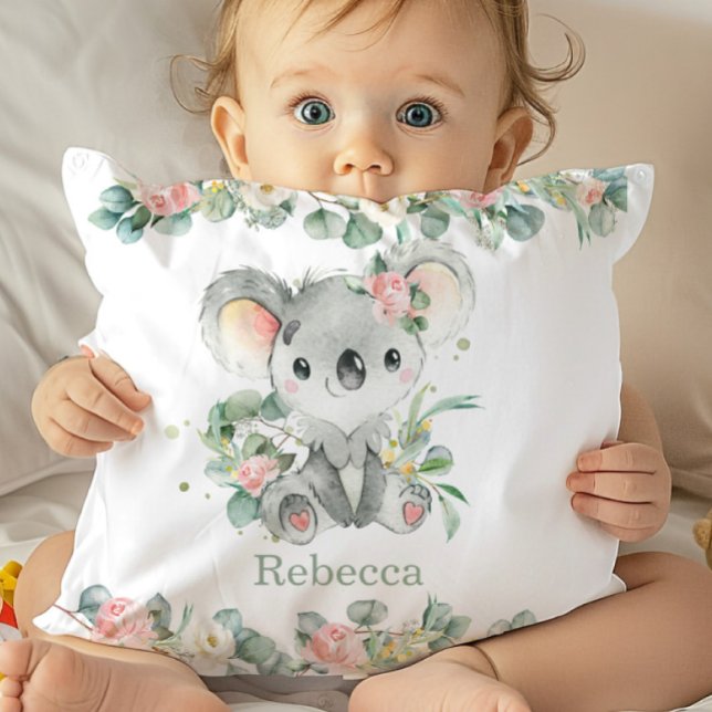 Coussin Adorable Koala rose Floral Eucalyptus Girl Nursery (Créateur téléchargé)