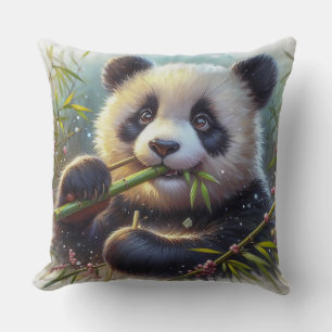 Coussin Adorable Ours De Panda Mangeant Bambou