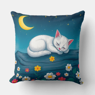 Coussin Adorable petit chaton blanc dormant sur un arbre l