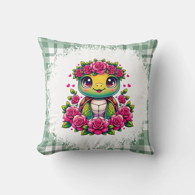 Coussin Adorable Turtle with Floral Crown (Recto)