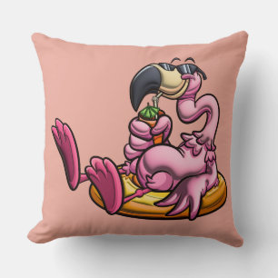 Coussin Adorables Flamant rose 3D Rose Appréciant Un Verre