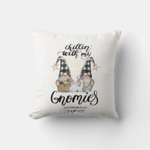 Coussin Adorables petits gnomes à carreaux noir buffle