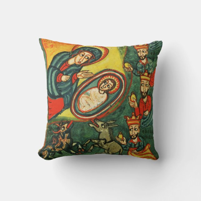 Coussin ADORATION DE MAGI, NATIVITÉ PRIMITIVE Noël (Recto)