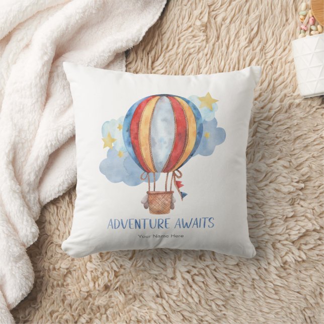 Coussin Adventure Await Hot Air Balloon Nursery Baby Kids (Couverture)