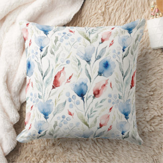 Coussin Aesthetic Watercolor Patriotic Wildflowers