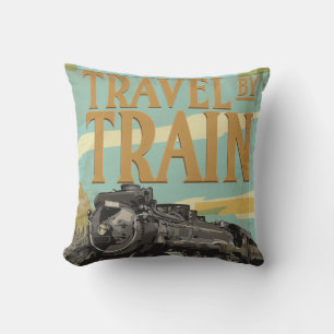 Coussin Affiche de locomotive de voyage en train