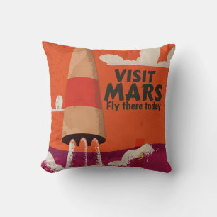 Coussin Affiche de vacances rétro sur Mars des années 1950