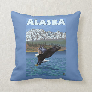 Coussin Affiche de Vintage voyage d'AlaskaBald Eagle