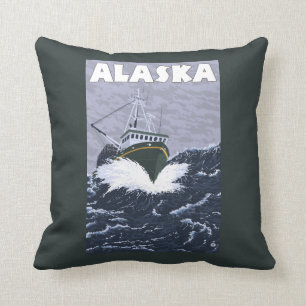 Coussin Affiche de Vintage voyage de bateau d'AlaskaCrab