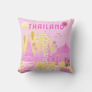 Coussin Affiche de voyage à Bangkok Thaïlande Art rétro