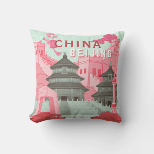 Coussin Affiche de voyage à Pékin Chine   Art vert menthe,