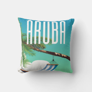 Coussin Affiche de voyage de la plage hamac d'Aruba