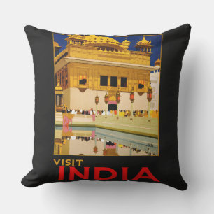 Coussin Affiche de voyage Inde art indien vintage