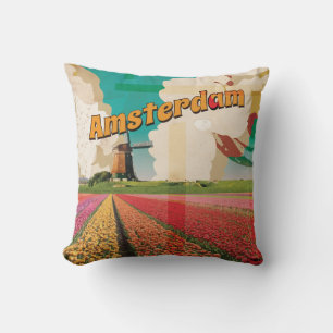 Coussin Affiche de voyage vintage d'Amsterdam