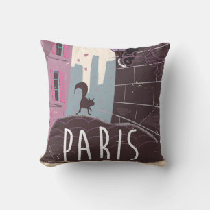 Coussin Affiche de voyage vintage de chat Paris.