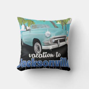 Coussin Affiche de voyage vintage Jacksonville, Floride, É