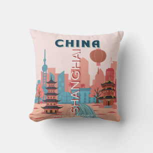 Coussin Affiche rétro vintage de voyage à Shanghai Chine