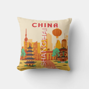 Coussin Affiche Rétro Voyage Shanghai Chine