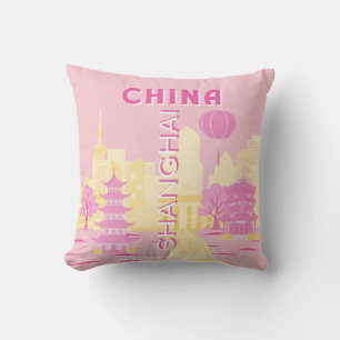 Coussin Affiche rose de voyage à Shanghai Chine