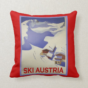 Coussin Affiche vintage de ski, ski Autriche