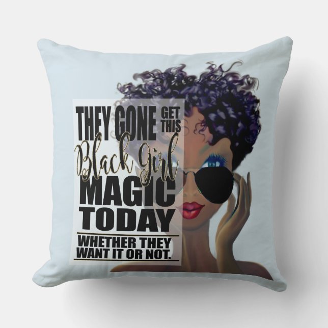 Coussin Affirmation noire de magie de fille (Recto)