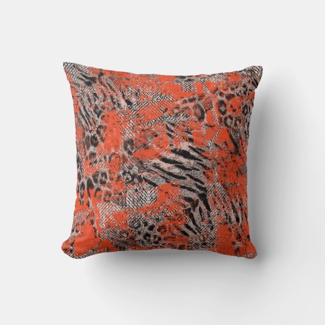 Coussin Africain, tribal. Noir, rouge, gris. (Recto)