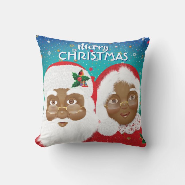 Coussin African American Père Noël et Mme Claus Christmas (Recto)